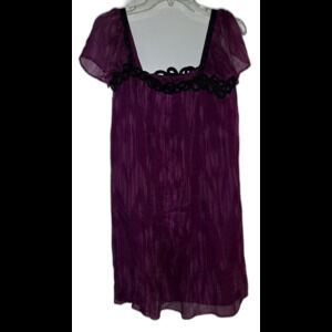 ECI New York Purple Sheer Ruffle Square Neck‎ Short Sleeve Dress Size 12